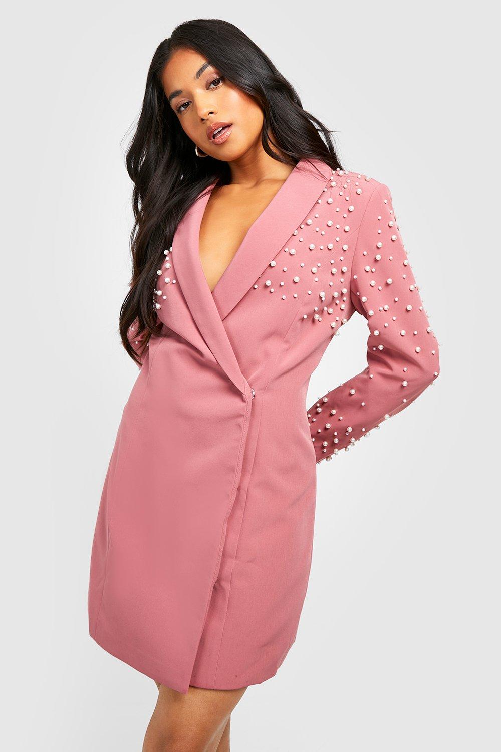 Petite Pearl Detail Blazer Dress boohoo AU